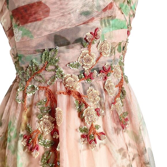 PatBO Floral Printed Tulle Full Length Dress Beaded Sequin Embroidered 6 NWT - Picture 4 of 13